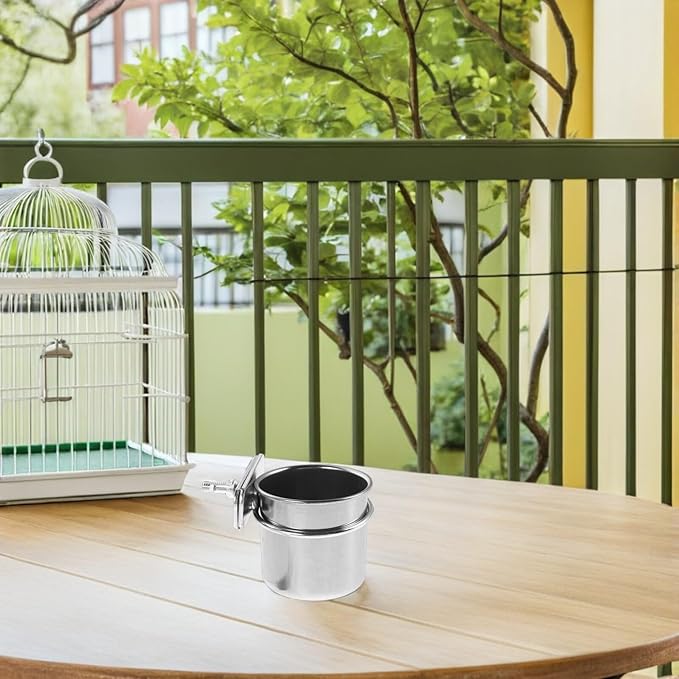 LALAFINA Stainless Steel Parrot Feeding Cups with Clamp Holders, 2pcs Bird Food Bowls 4.4cm 5.5cm for Cage Coop Feeding, Compatible with Cockatiel Budgie Parakeet