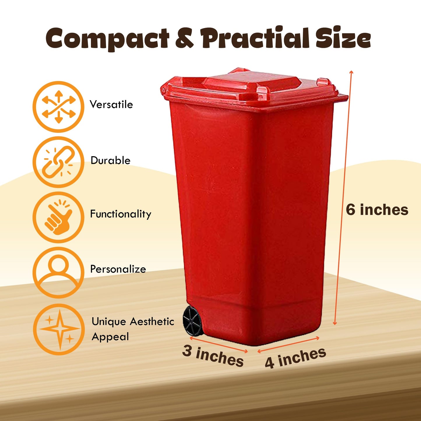 Hammont Mini Trash Can - 6-Pack Miniature Garbage Cans for Desk & Desktop Organizer - Desktop Pencil Holder (Red)