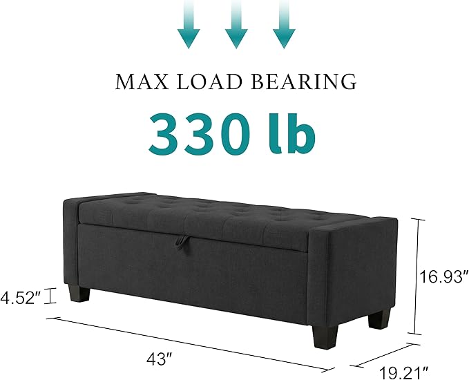 Huatean Home 43" Ottoman with Storage, Storage Ottoman Bench with Safety Hinge