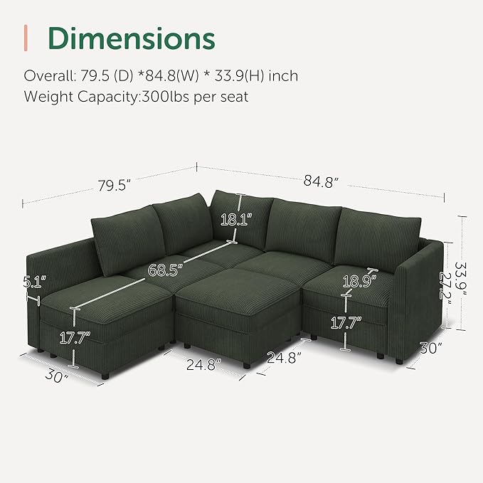 HONBAY Modular Sectional Sofa L Shaped Sectional Couch