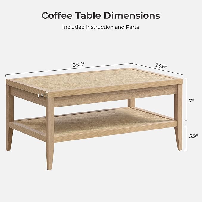 SICOTAS Rattan Coffee Table for Living Room