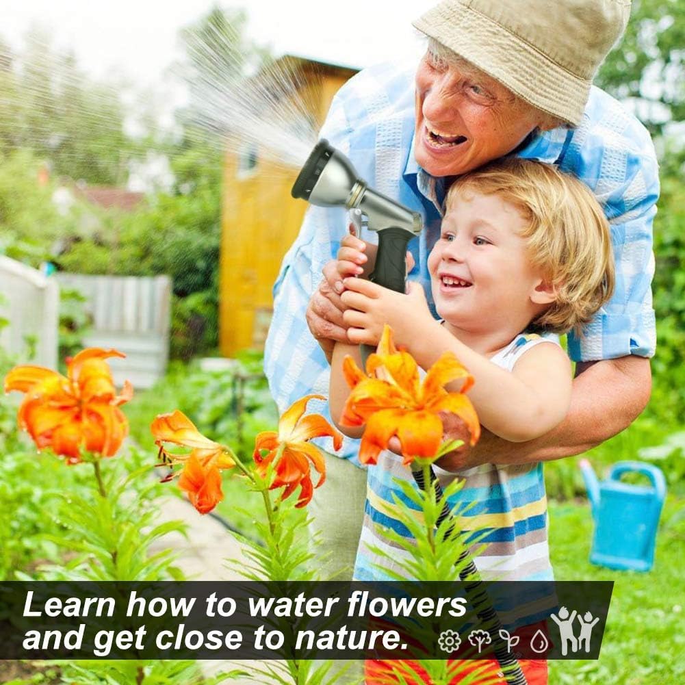 Garden Hose Nozzles 9 Adjustable Patterns Hose Spray Nozzle Heavy Duty Metal Hose Nozzle Spray Slip Resistant Water Sprayer for Cleaning/Watering Lawn Garden/Pets Shower/Car Washing (Gray)