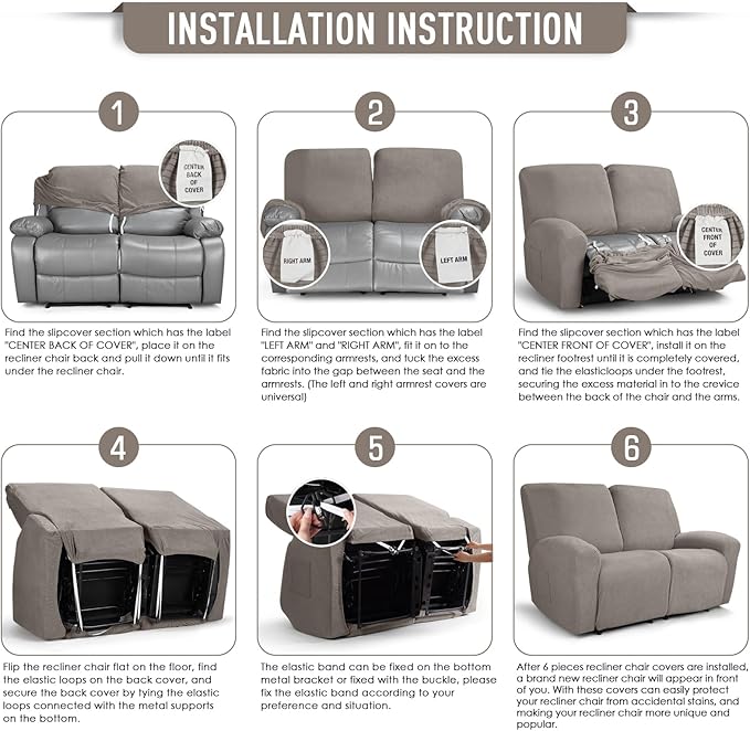 TAOCOCO Recliner Loveseat Slipcover, 6 Pieces Dual Recliner Sofa Covers
