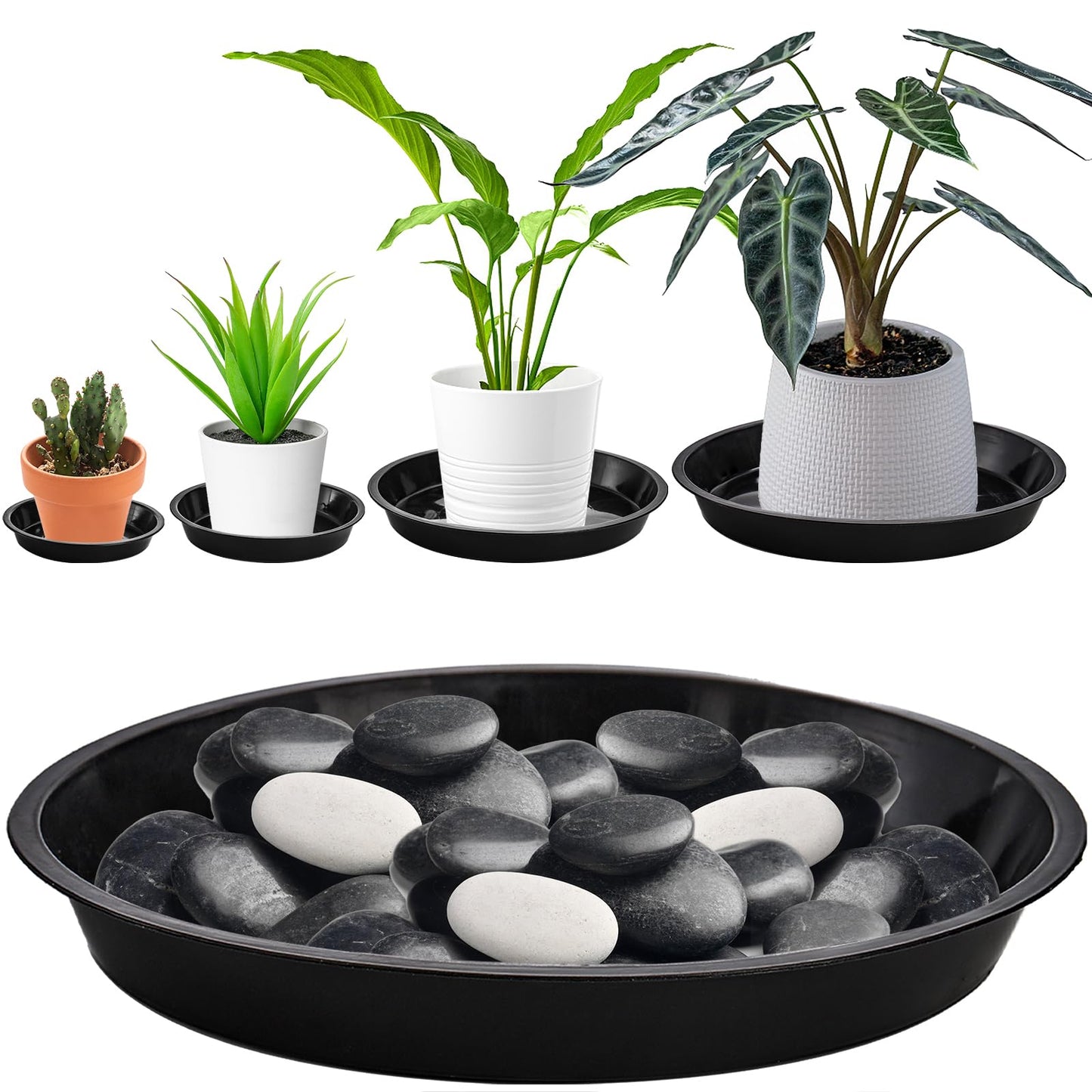 yarlung 40 Pack Plant Saucers, Black Plastic Drip Trays for Flower Pots, Round 4/5/8/9 Inch Plant Drainage Tray for Potted Plants, Indoor Outdoor Garden, 4 Sizes