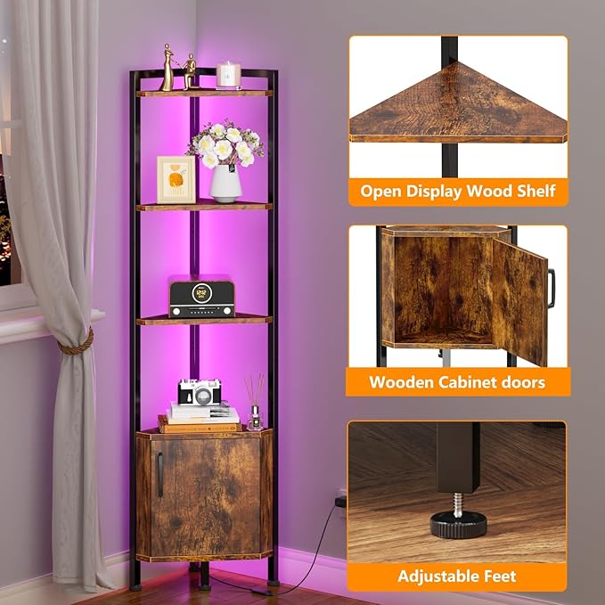 Furnulem Corner Shelf, 5-Tier Corner Cabinet