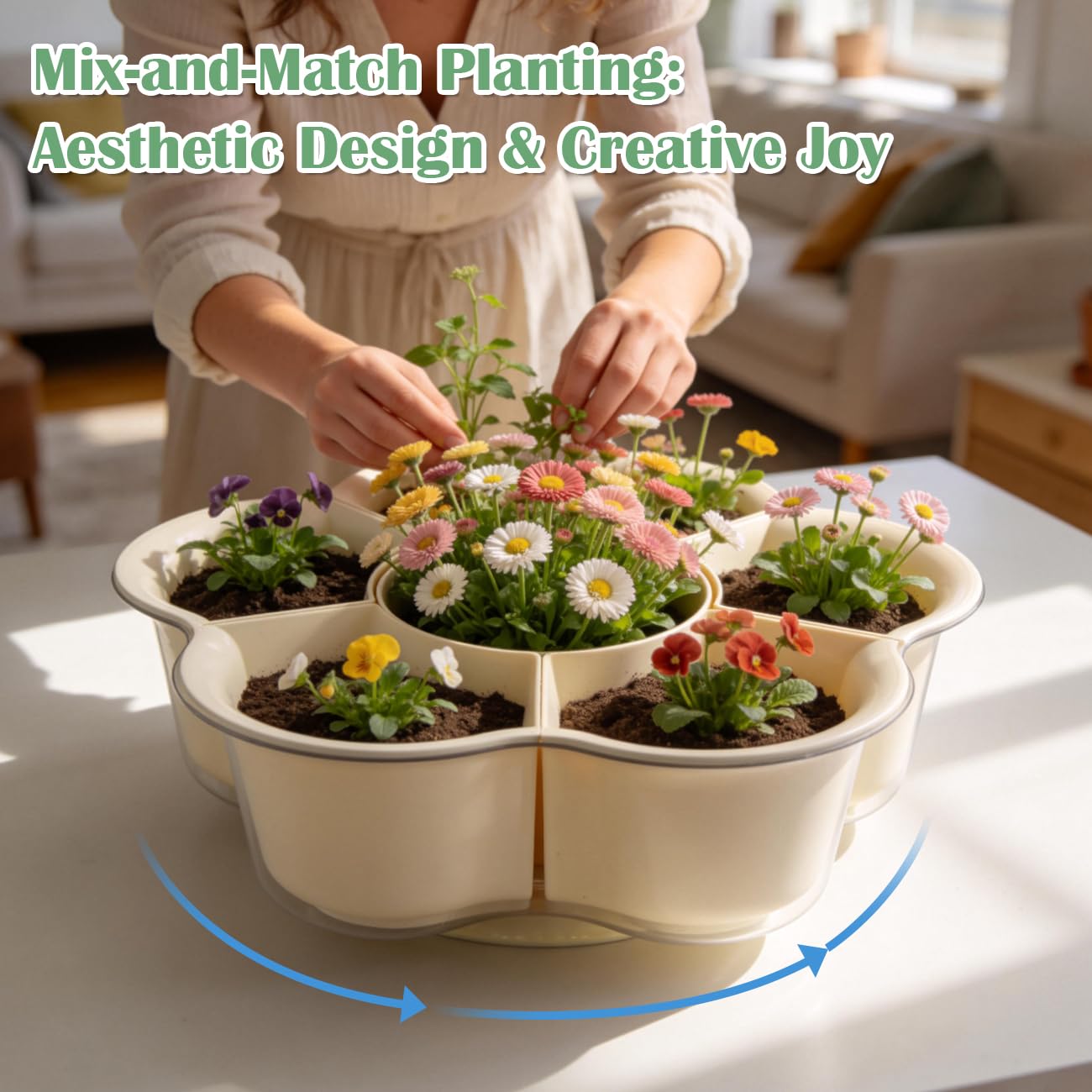 Plant Pots Indoor, 2 Pack Rotating Flower Pots with Drainage Holes & Clear Saucer (12 Small Bonsai Nursery Pots) Visible Water Level Bottom Watering Cactus Herbs Succulent Pots Planters Gardening Gift