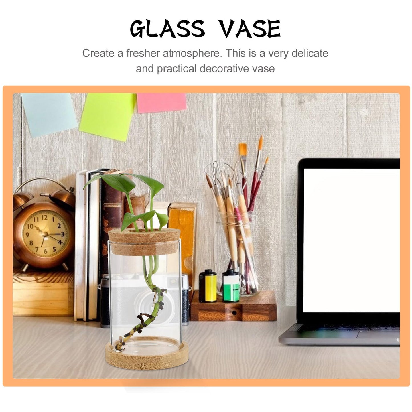 Ipetboom 2pcs Hydroponic Plant Terrarium Glass Vases with Stand, 6.5x10cm Desktop Glass Containers for Home Office Garden Decoration