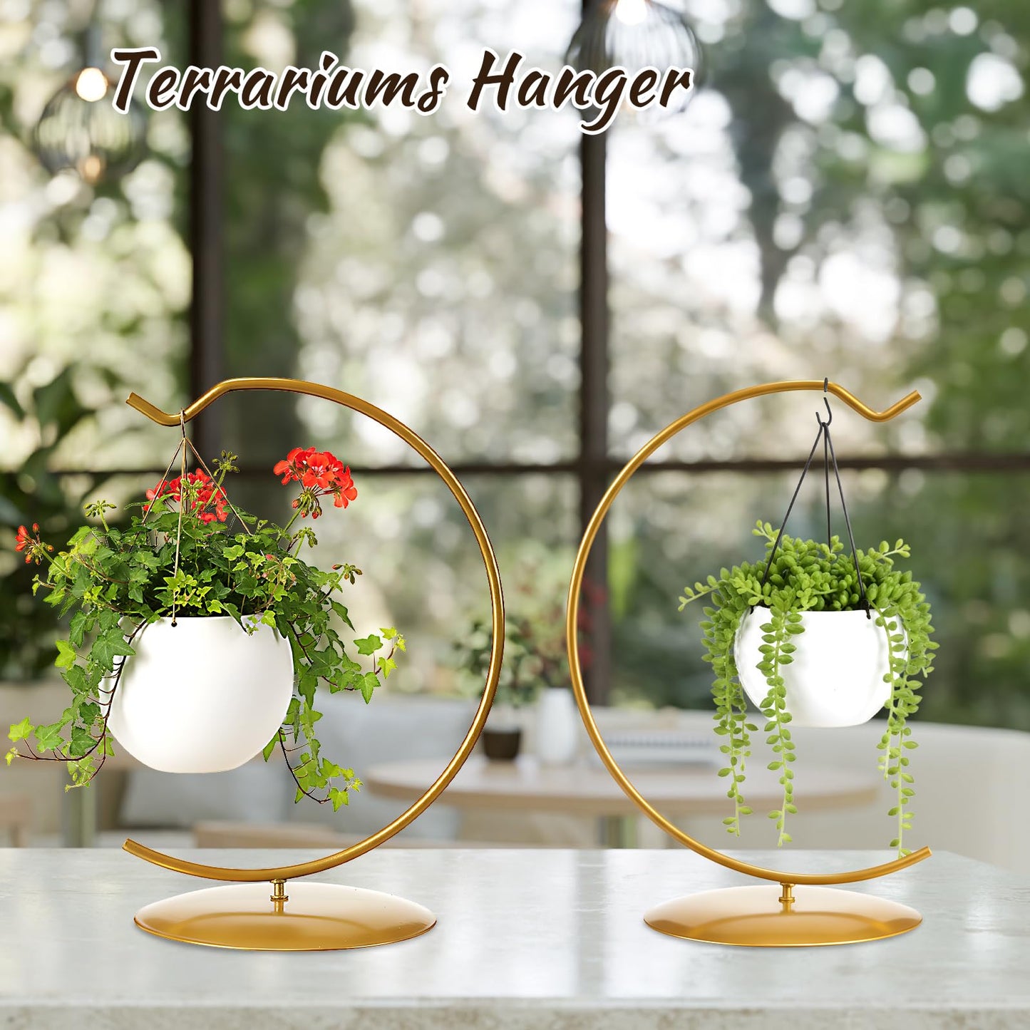 AceOrbit 24 Pcs Ornament Display Stand 6 Inch Iron Hanging Stand Christmas Ornament Hanger Holder Decoration Display Holder Hook for Glass Globe Air Plant Terrarium Table Decor (Gold)