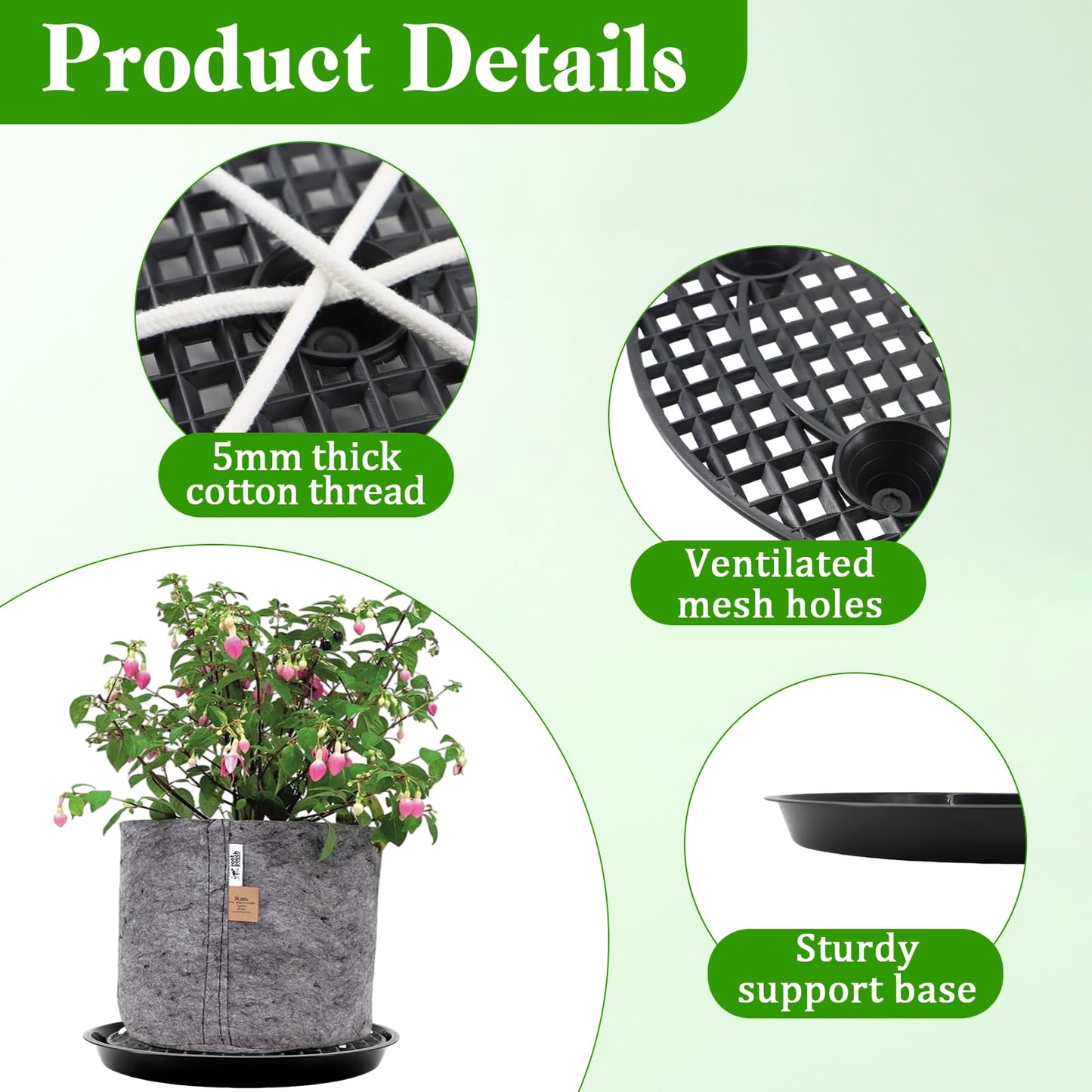 Soleeya 5-Pack 12" Plastic Plant Saucer, Self Watering Pots for Indoor Plants, Bottom Plant Water Catcher Tray, Indoor/Outdoor Greenhouse Garden Auto-Irrigation System for 5 Gallon Fabric Grow Bag