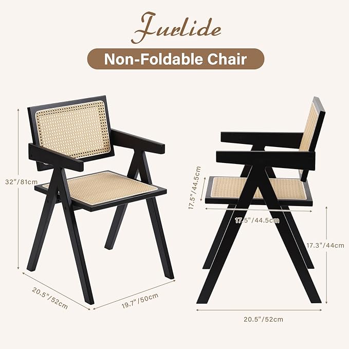 Furlide Rattan Dining Chairs Set of 2, Modern Mid Century Dining Chairs