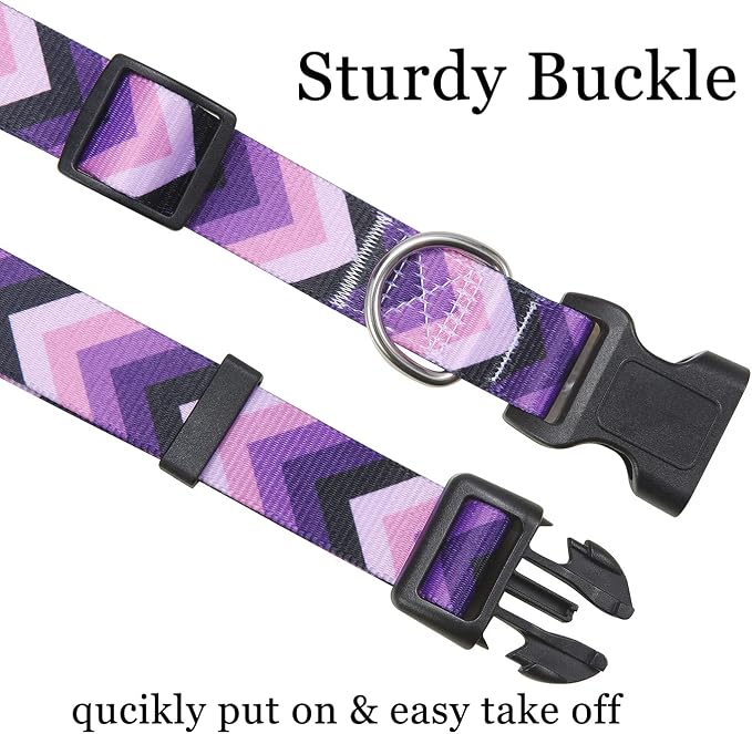 Mihqy Dog Collar with Bohemia Floral Tribal Geometric Patterns - Soft Ethnic Style Collar Adjustable for Small Medium Large Dogs(Purple Arrow,L)