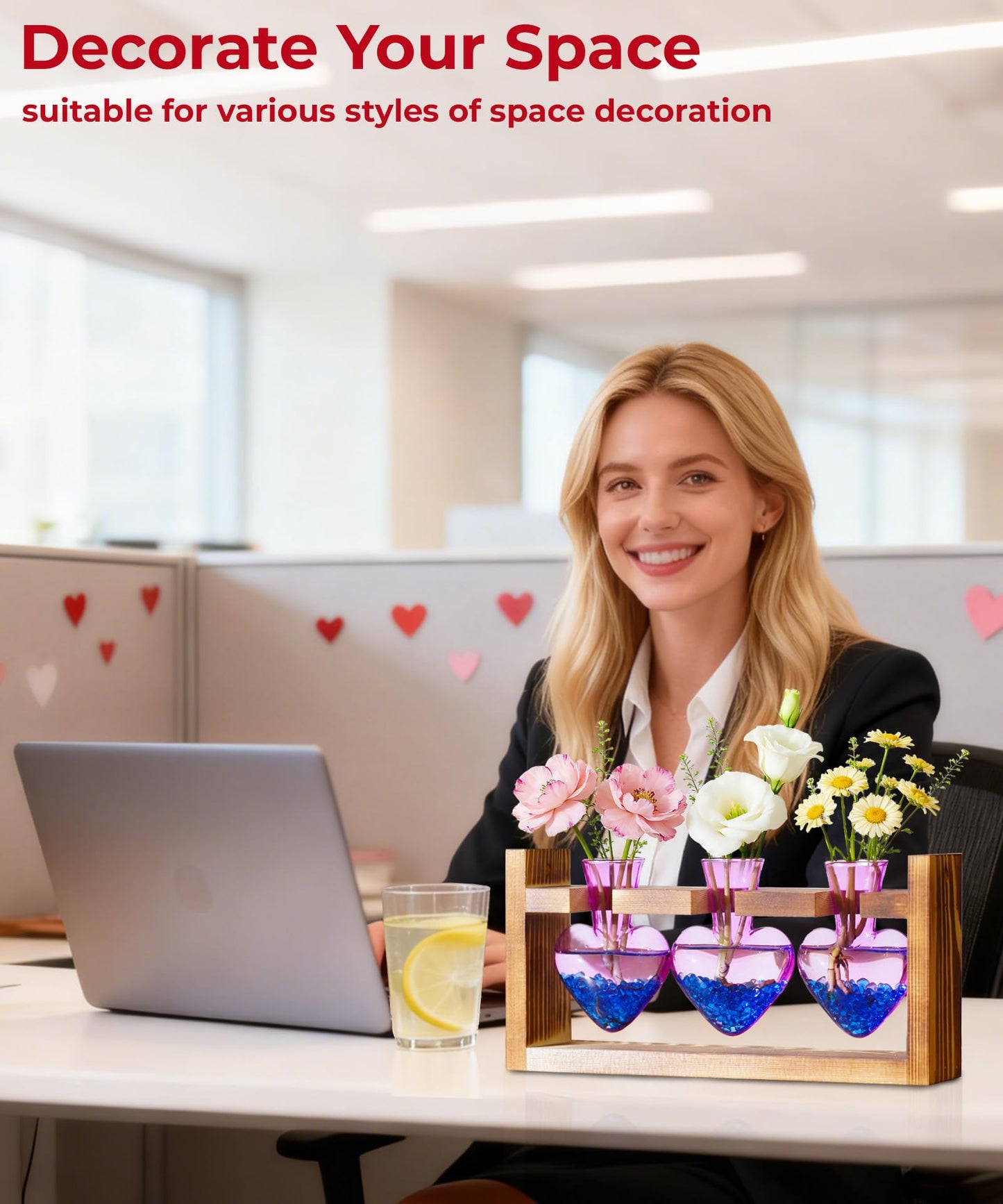 Nacome Plant Terrarium Propagation Stations: Mothers Day Gifts for Mom Plant Lovers Women Wife Daughter - 3 Bulb Glass Vase with Wooden Stand Tabletop for Hydroponics Home Garden Decor(Purple)