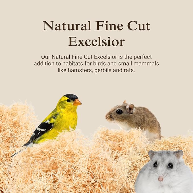The Habitat Life - Natural Fine Cut Excelsior - for Birds, Hamsters, Gerbils, Rats & Other Small Mammals - Soft & Absorbent - Wood Fiber - Dye-Free & Safe - Small - 1 Pack