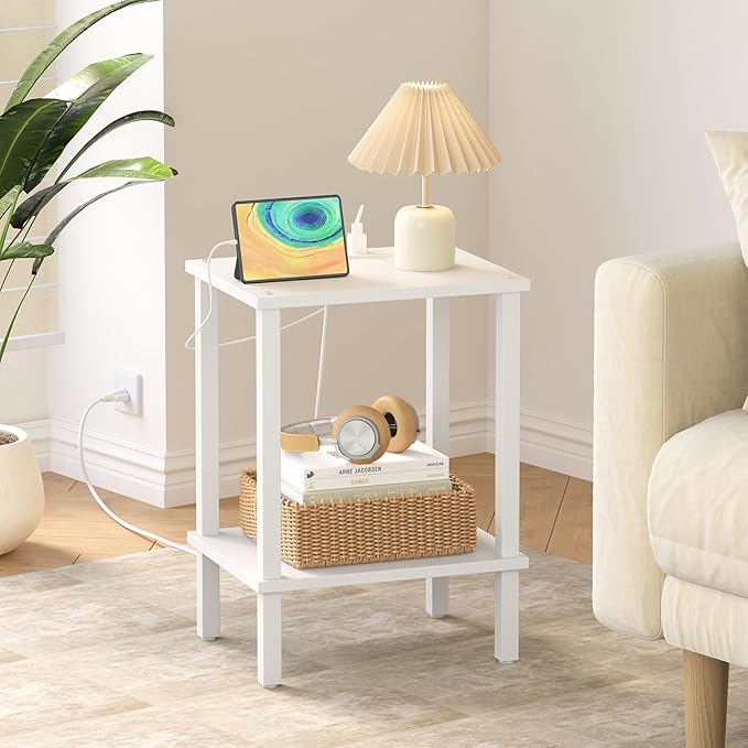 TUTOTAK End Table with Charging Station, Small Side Table with Outlets