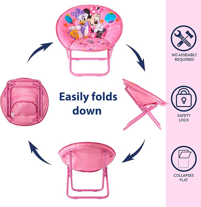 Disney Minnie Mouse Toddler Folding Saucer Chair – 19" Soft Plush Seat