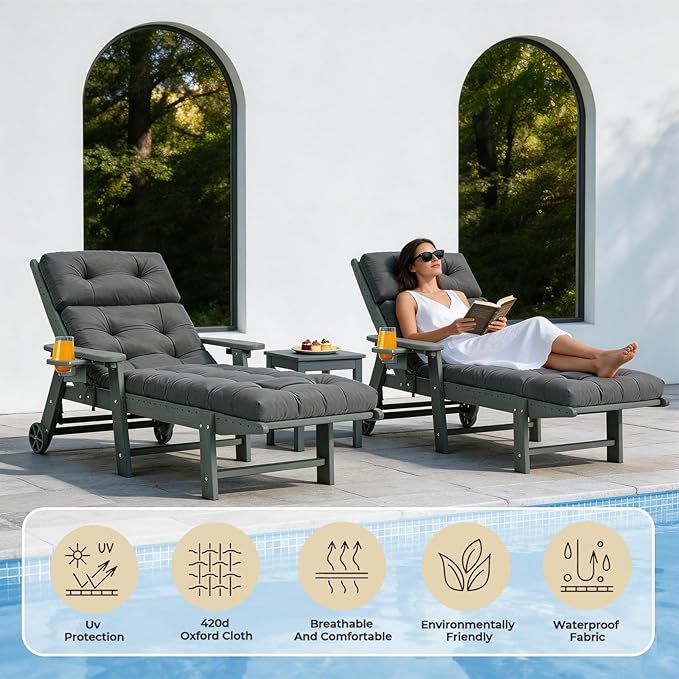 Outdoor Chaise Lounge Cushion, Waterproof 74.4x22x4.7 Inch Thick Cotton Filled