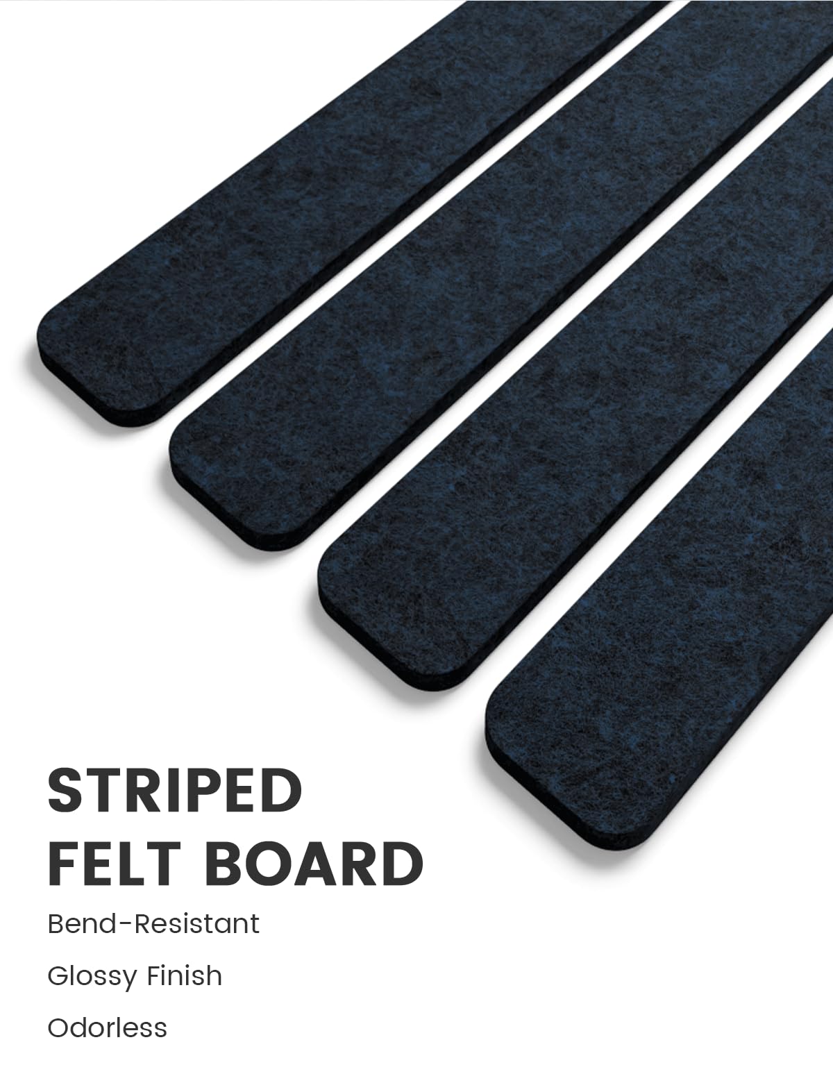 Fluxynara Cork Board Alternative Felt Strip Board 8-Pack 13"x2", Office Pin Board with 50 Push Pins, Adhesive Install for Bedroom Door & Home Office (Midnight Blue)
