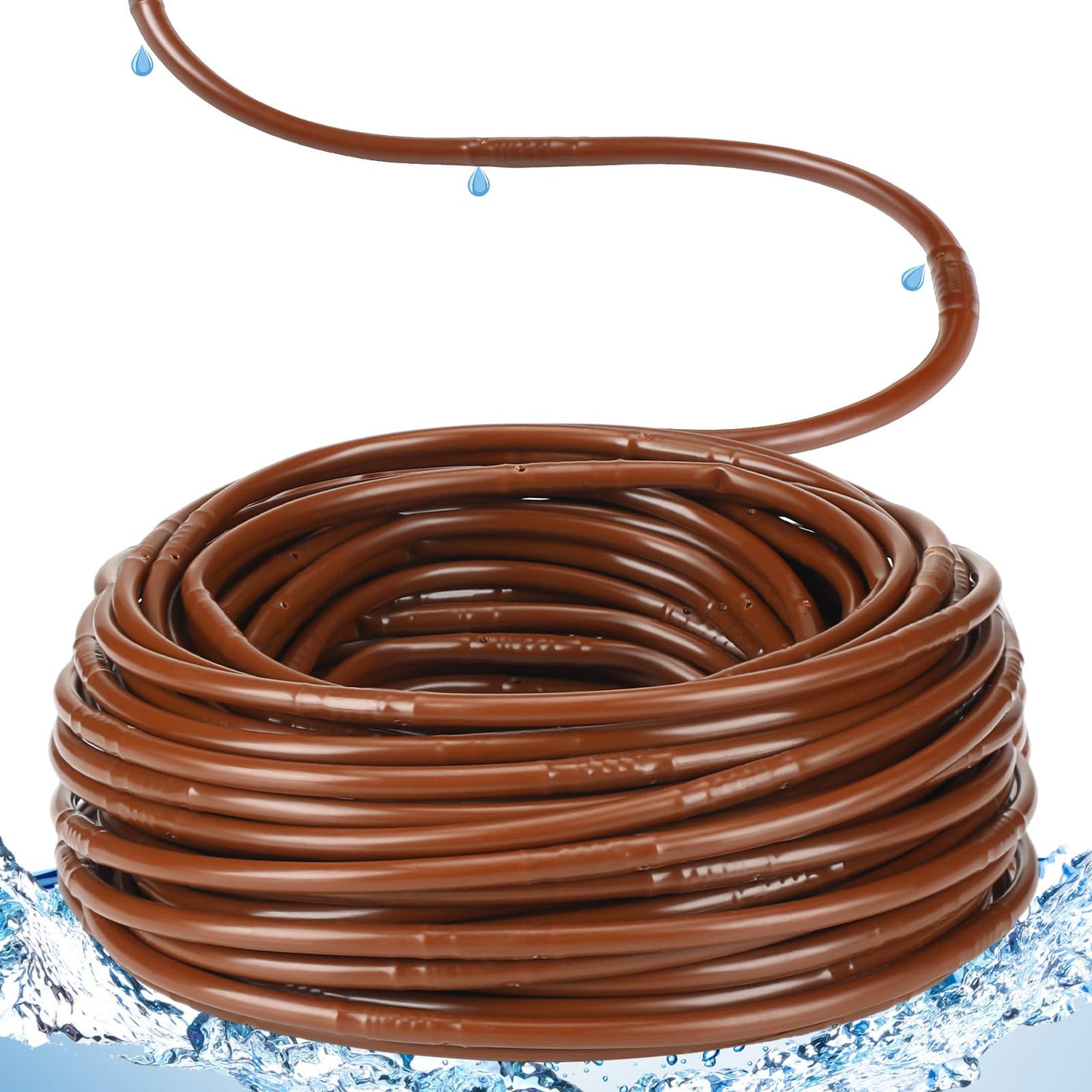 Innconee 100 ft 1/4 Inch Drip Irrigation Tubing with 6" Emitter Spacing Brown Hydroponics Dripline Hose Irrigation Drip Line Emitter Tubing Parts for Gardens Greenhouses Bed Flower Efficient Watering