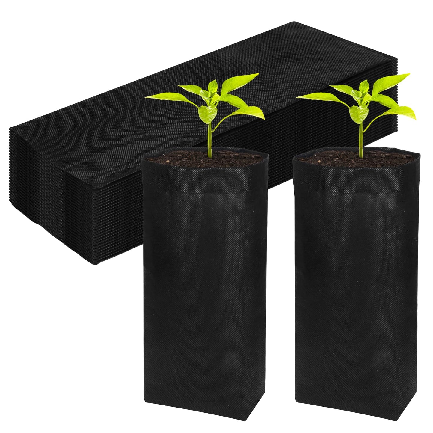 200PCS Nursery Bags 13.5" H Plant Grow Bags Black Biodegradable Non-Woven Fabric Grow Bags Breathable Fabric Pots Heavy Duty Cloth Pots for Vegetable Flower Seed Starting Plant Grow Soil Transplant