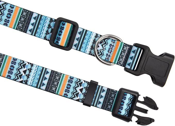 MarukoPet Dog Collar, Adjustable for Small Medium Large Dogs Puppy, Cute Design with Bohemia Floral Tribal Geometric Patterns Boys Girls Dog Collar(Green Bohemia-S)