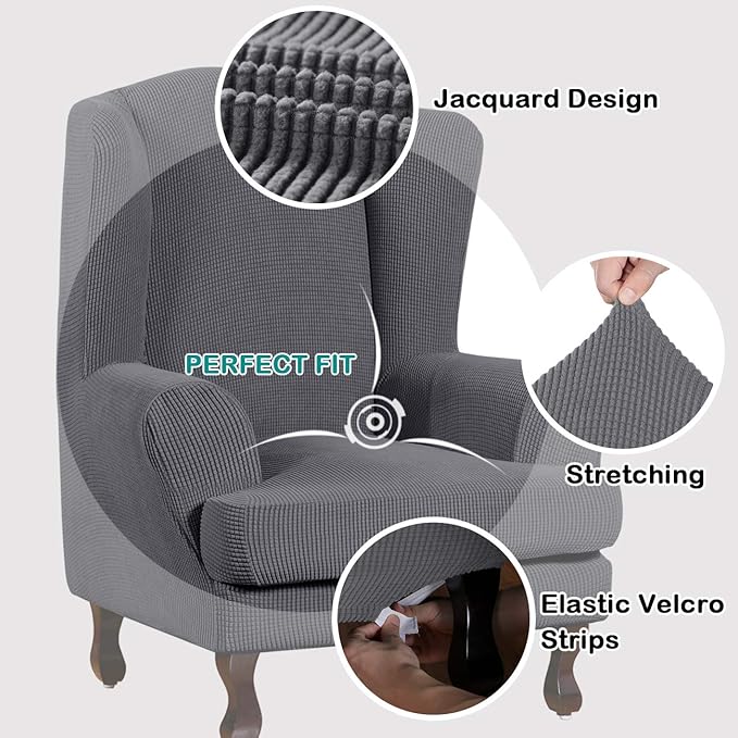 Turquoize Wingback Chair Covers 2 Piece Wing Chair Slipcover Stretch Slipcovers