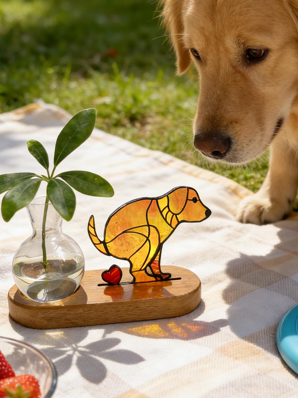 AfanDank Handmade Dog Propagation Stations： Funny Hydroponic Vase with Wooden Stand for Indoor Plants, for Plant Lovers Women Mom, Office Desk & Home Decor