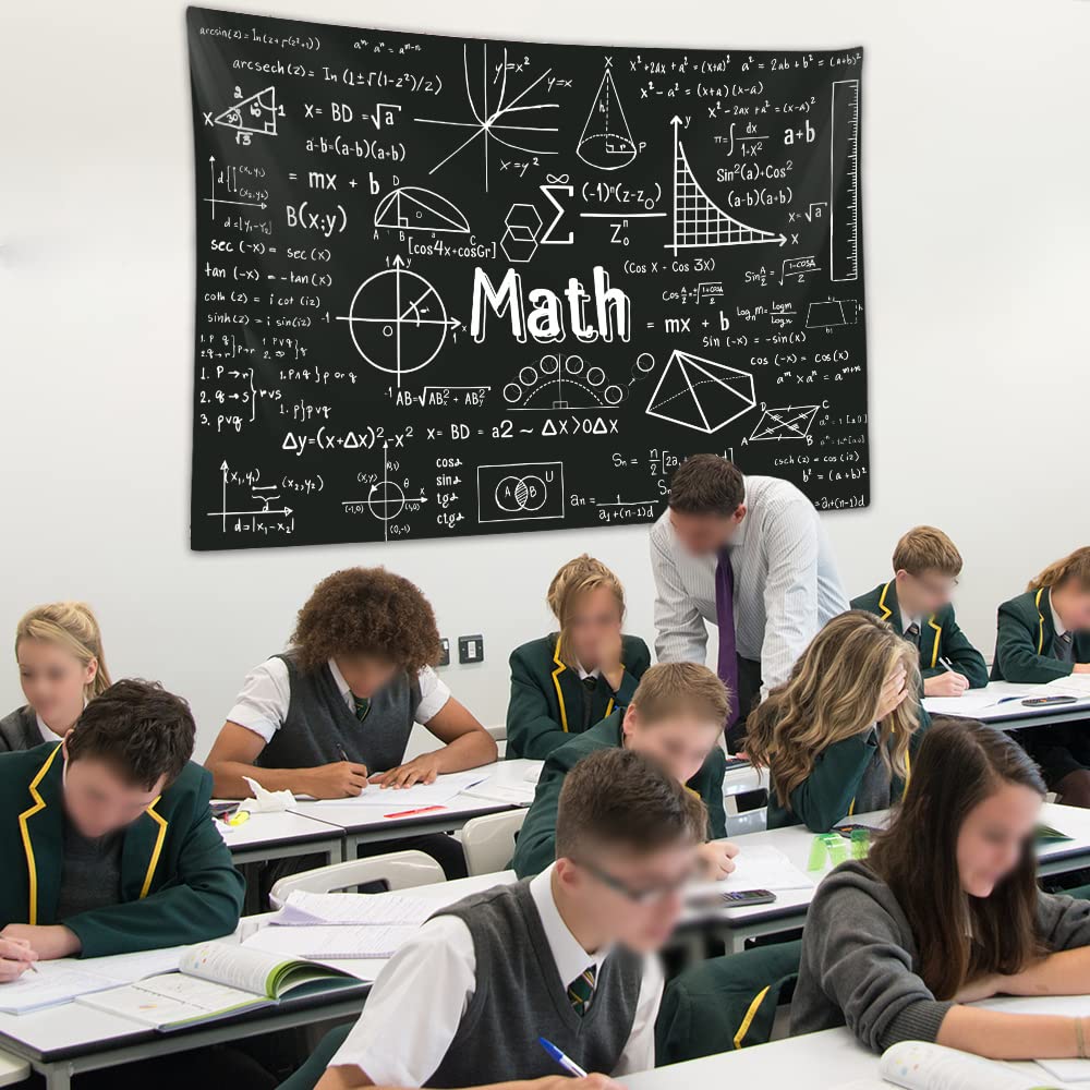 Math Classroom Tapestry, Equations Art Window Tapestries Wall Hanging for Bedroom College Dorm Mathematics Room High School Teacher Office Decor 60X40" Education Poster