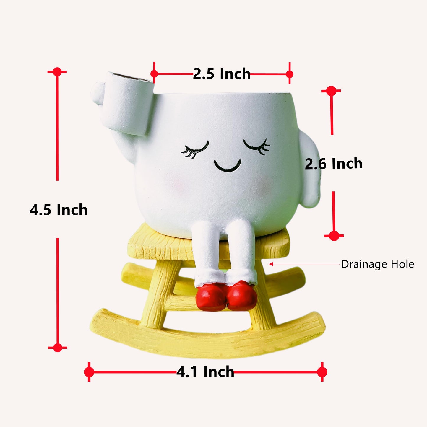 EylbKey Cute Rocker Planter Small Succulent Pot Handmade Smiling Face Planter Pot Lightweight Resin Head Plant Pot with Drainage Hole 1Pack