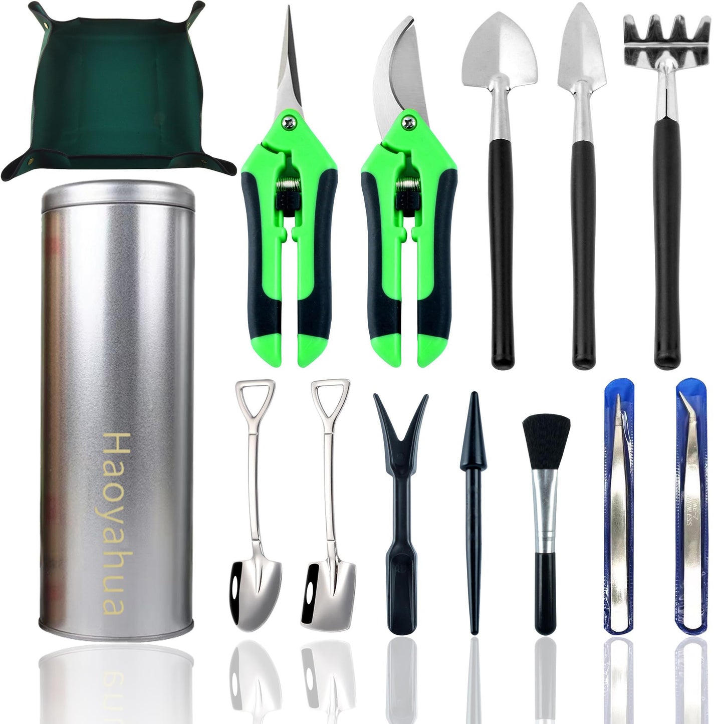 14-Piece Succulent Tool Set with Pruning Shears, Houseplant Repotting Mat & Transplanting Tools for Indoor Care, Miniature Fairy Gardening, Bonsai Cactus Potting - Mini Shovel, Hand Tools Kit with Bag