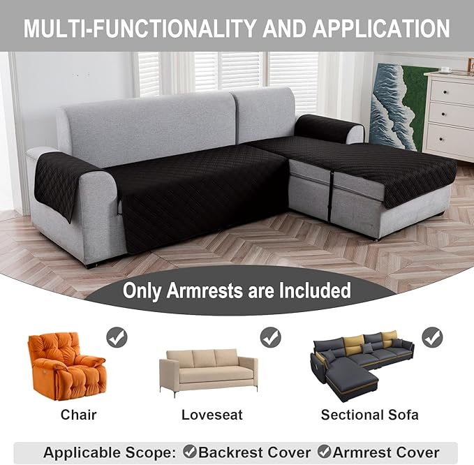 Genina Sofa Armrest Cover, Anti-Slip Armchair Slipcovers