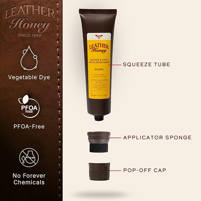 Leather Honey Brown Recoloring Balm: Color Restorer and Scratch/Scuff Remover