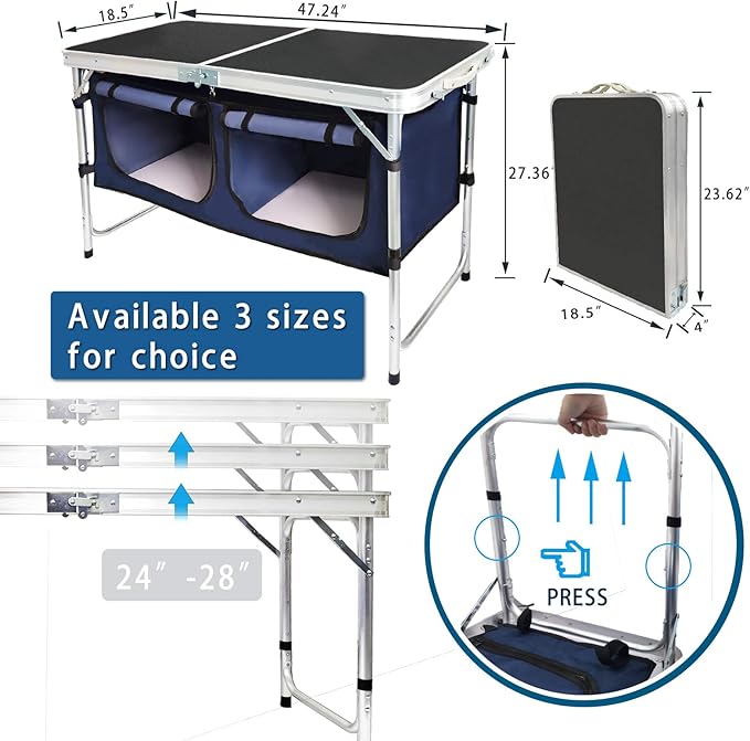 CampLand Outdoor Folding Table Aluminum Lightweight Height Adjustable