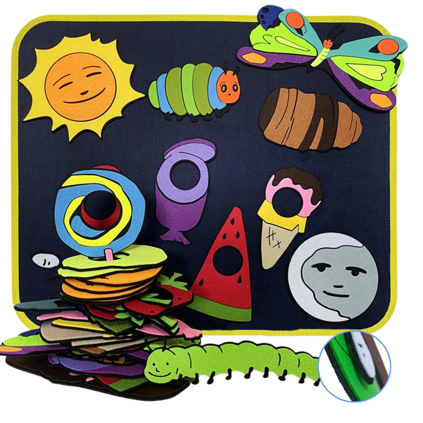 Qimihinoy Felt Story Board Set,Large Animals Felt Stroy Retelling Pieces for Toddlers,Preschool,Teachers, Speech, Therapy,Travel,Classroom (The Very Hungry Caterpillar(24pcs))