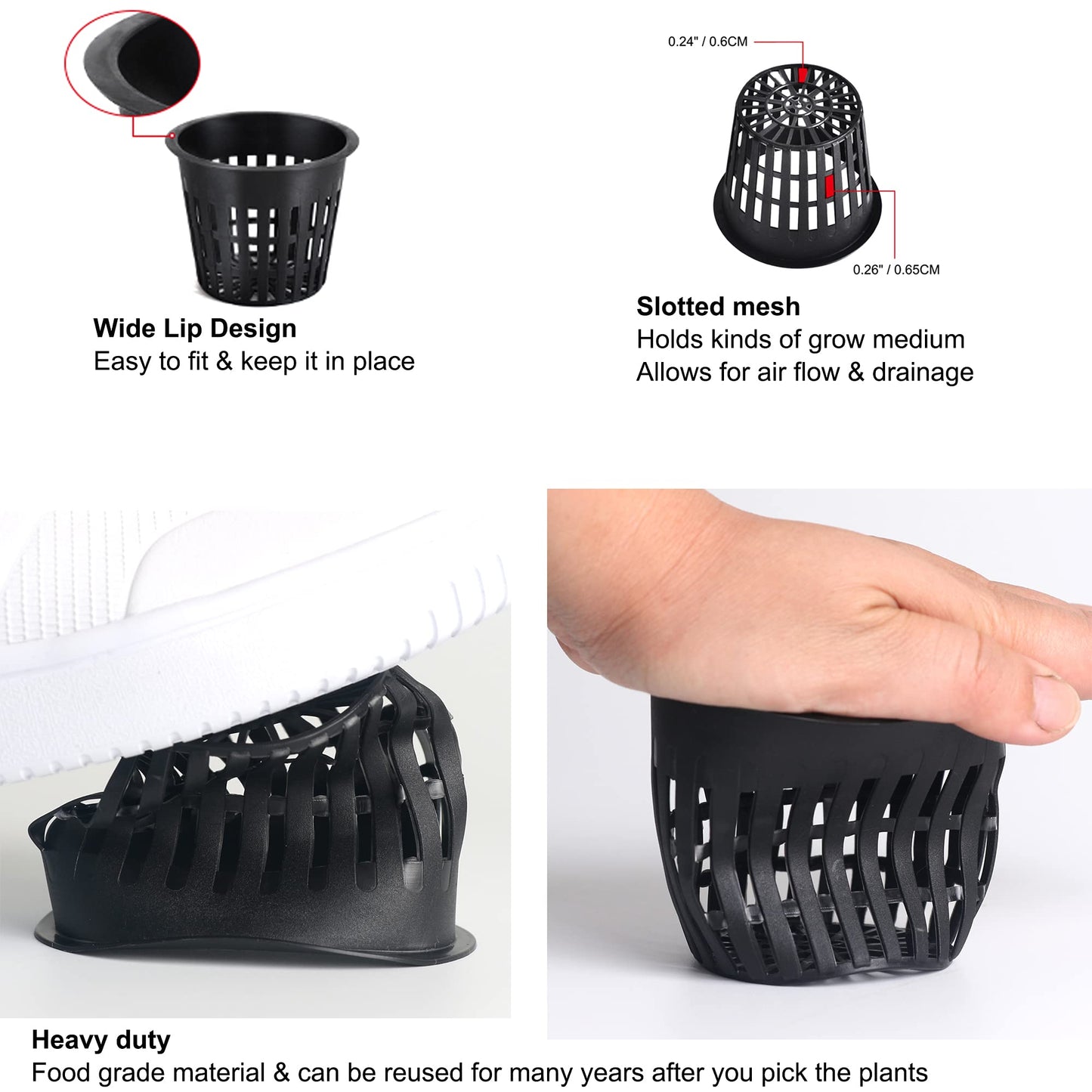 ORIMERC 4 inch Net Pots, 20 Pack Net Cups with 20 feet Self-Watering Rope&Plant Labels, for Hydroponic Aquaponics Kratky Orchid Vegetable Indoor Outdoor Growing Baskets Nursery Slotted Mesh BPA Free