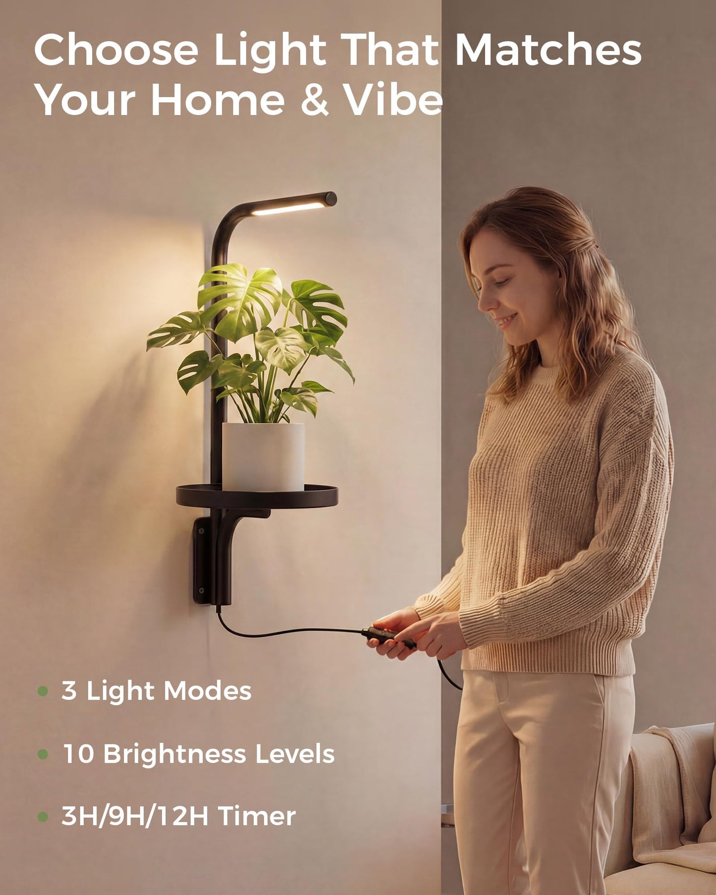 Bamworld Wall Planters For Indoor Plants Indoor Plant Stand With Grow Light Wall Plant Holder Hanging Grow Lights for Indoor Plants Adjustable Plant Lights for Indoor Growing