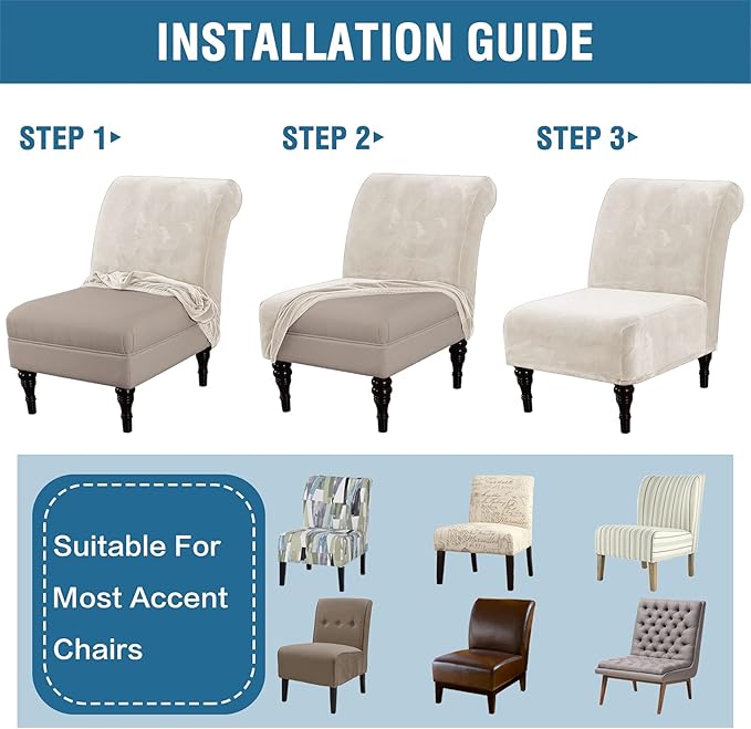 H.VERSAILTEX Armless Accent Chair Covers Thick Velvet Armless Chair Slipcovers