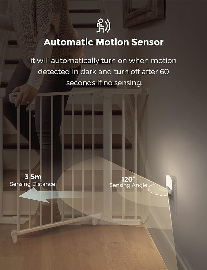 L LOHAS LED Motion Sensor Night Light Plug in, Motion Activated Night Light, 5000K Daylight White, Night Lights Plug Into Wall, Adjustable Brightness, Nightlights for Bathroom, Kids, Hallway, 4 Pack