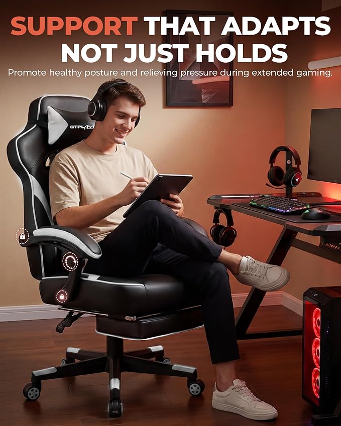 GTPLAYER Gaming Chair with Footrest, Big and Tall Game Chair 350lb Racing Style