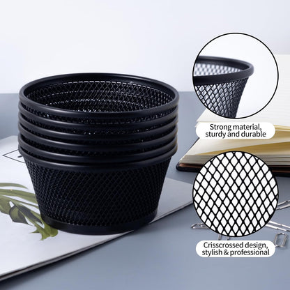 SLSON 6Pack Paper Clip Holder Wire Mesh Paperclip Dish Holders Desktop Round Paper Clip Dispenser for Desk Office Organizer Accessories,Black