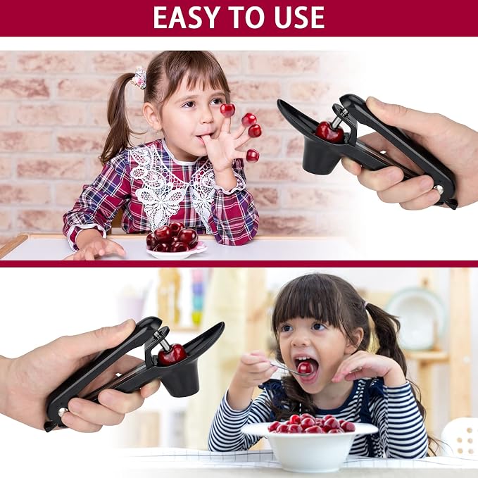 Cherry Pitter, Heavy-Duty Olive and Cherry Pitters Corer Tool with Space-Saving Lock Design, Multi-Function Cherries Stoner Seed Remover Tool for Making Cherry Jam (Black)