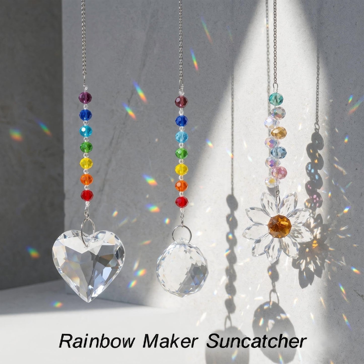 3Pcs Sun Catcher Crystals for Window Hanging, Prism Suncatcher with Chain Pendant Rainbow Maker for Windows Indoor Outdoor Car Mirror Garden Decor Wedding Party Xmas Gift