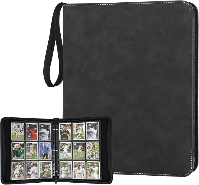 GERMUN 3 Ring 9 Pocket Zipper Card Binder, 720 Double Sided Standard PU Trading Card Album Folder for TCG & Sports Cards, Not Fit Top Loaders (Black1)