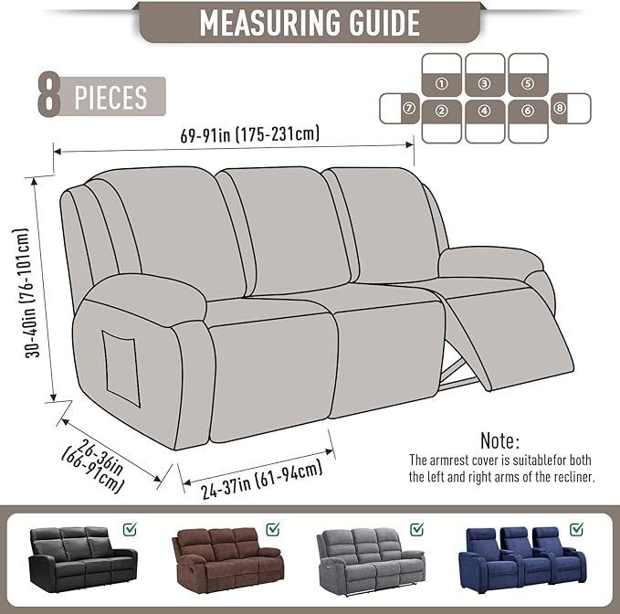 TAOCOCO Recliner Sofa Covers 8-Pieces Stretch Large Couch Covers