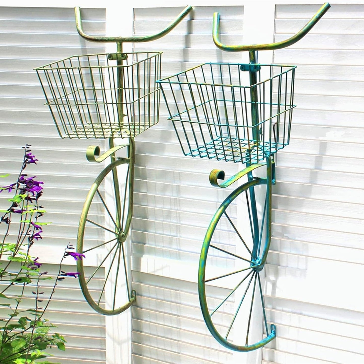 Asiwnshw Plant Stand Indoor Outdoor, Metal Bicycle Plant Shelf Flower Pot Holder Display Racks, Wrought Iron Planter Rack Organizer for Garden Patio Lawn Balcony(Green)