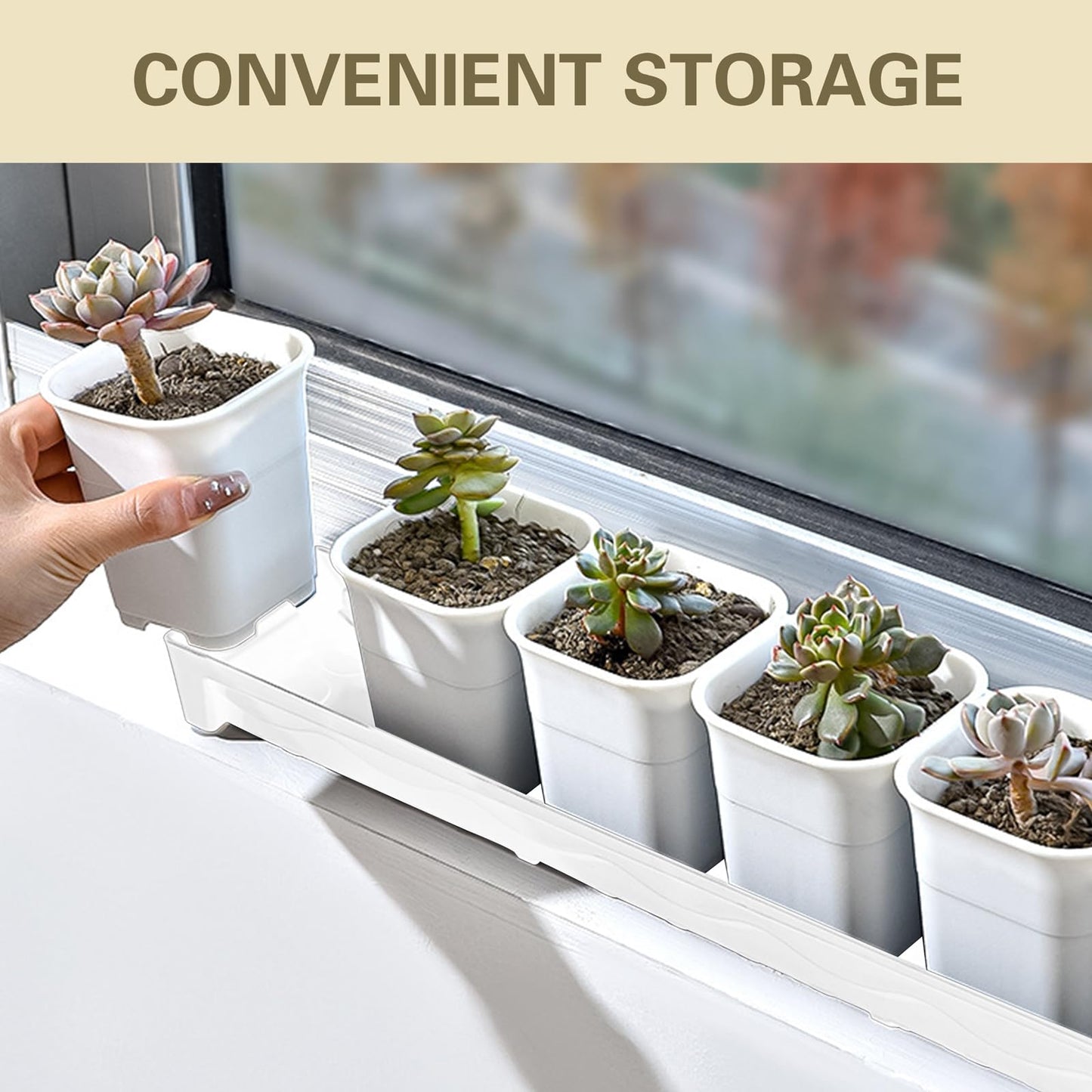 JoyHuaTrade 5 PCS Plastic Plant Tray Saucer, Rectangular Windowsill Plant Drainage Stand for Indoors Outdoor, White Water Drip Tray for Succulent Pot Planter, 16 x 4.5 x 1.6 Inch