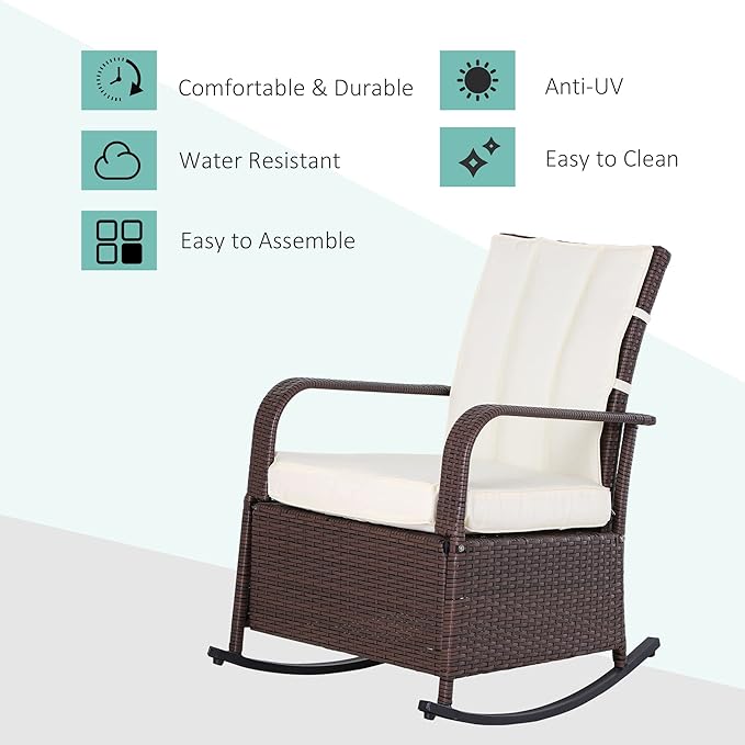 Outsunny Wicker Outdoor Rocking Chair, Patio Recliner