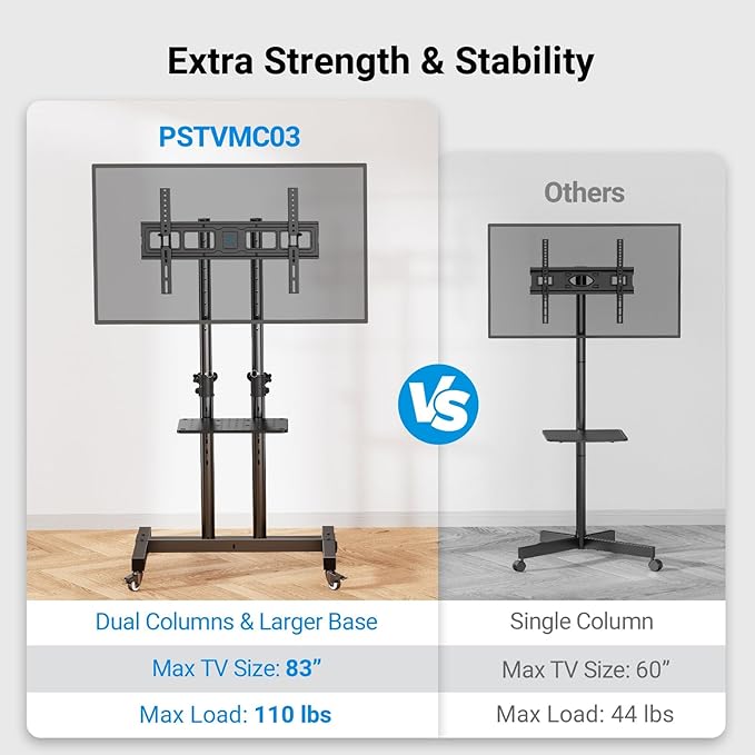 PERLESMITH Rolling TV Stand on Wheels