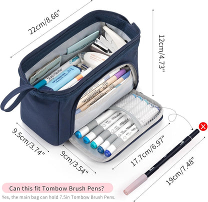 HVOMO Pencil Case Large Capacity Pencil Pouch Handheld Pen Bag Cosmetic Gift for Office School Teen Girl Boy Men Women Adult (Navy)