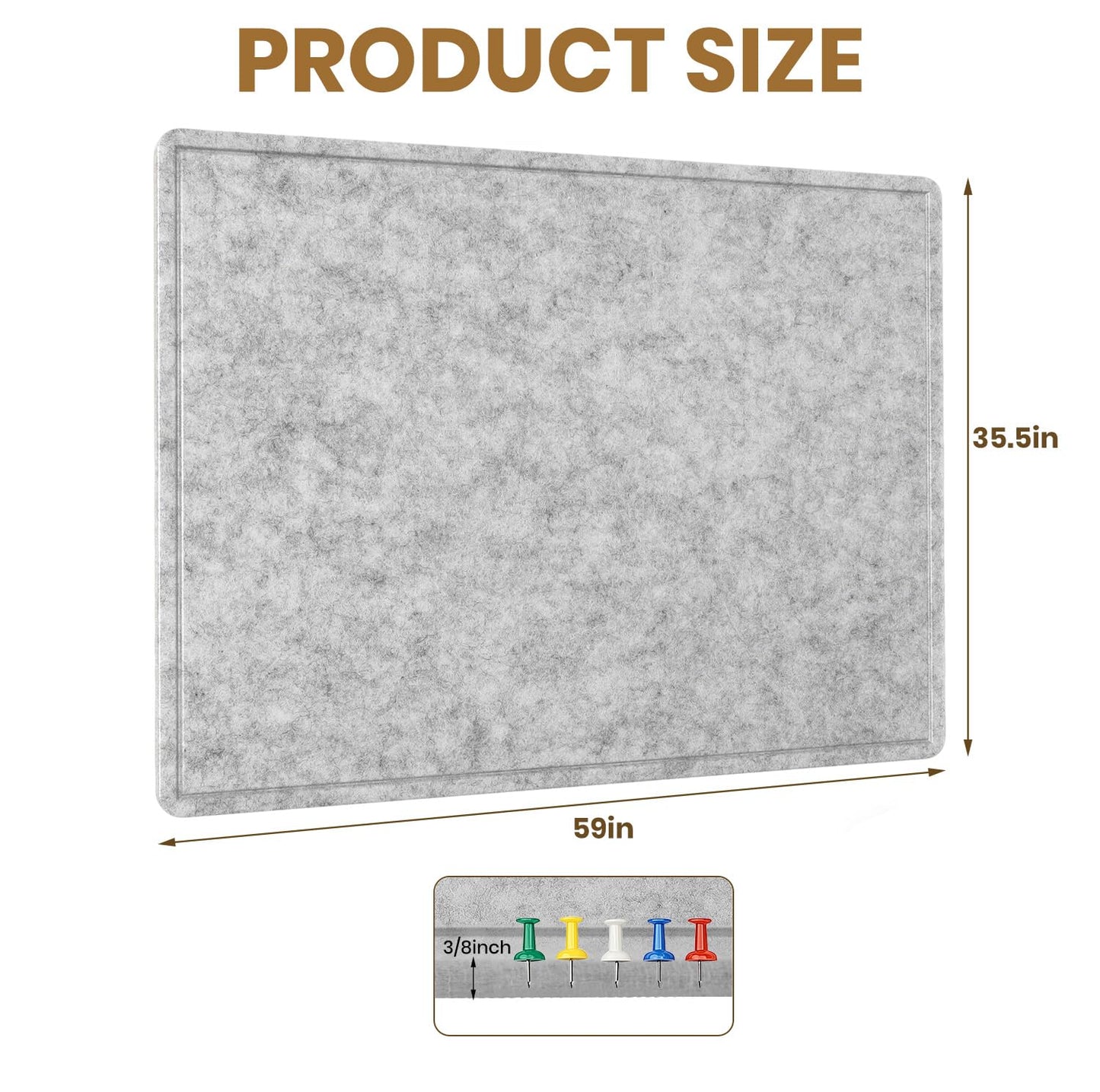 Large Bulletin Board - 60 X 36 inches Decorative Felt Pin Board - 5' x 3' Cork Board Alternative for Wall - Foldable Photo Board Self-Adhesive Vision Board Prayer Board with 30 Pushpins - Silver Gray