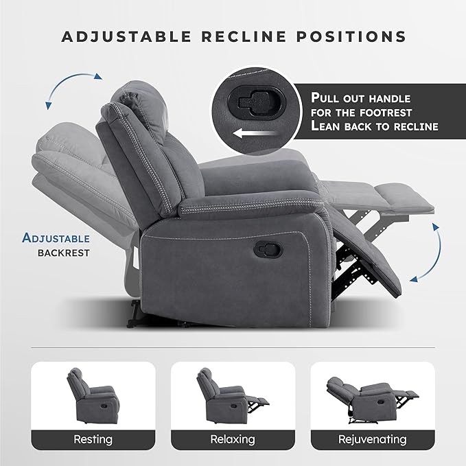 Lexicon Manual Double Reclining Sofa, Polished Microfiber Upholstered 3 Seater
